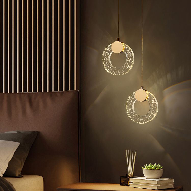 Circular Pendulum Lamp Simplicity Bubble Crystal Gold Pendant Light for Bedroom