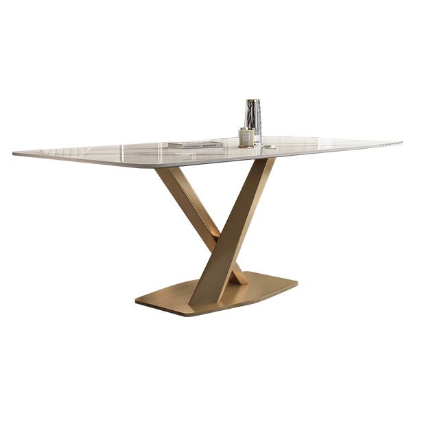 Mesa de comedor de piedra sinterizada de glamour Mesa de comedor de forma blanca de forma blanca con base de pedestal