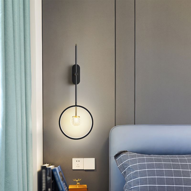 Black Metal Sconce Wall Light Modern Style Single Light Wall Lamp for Bedroom
