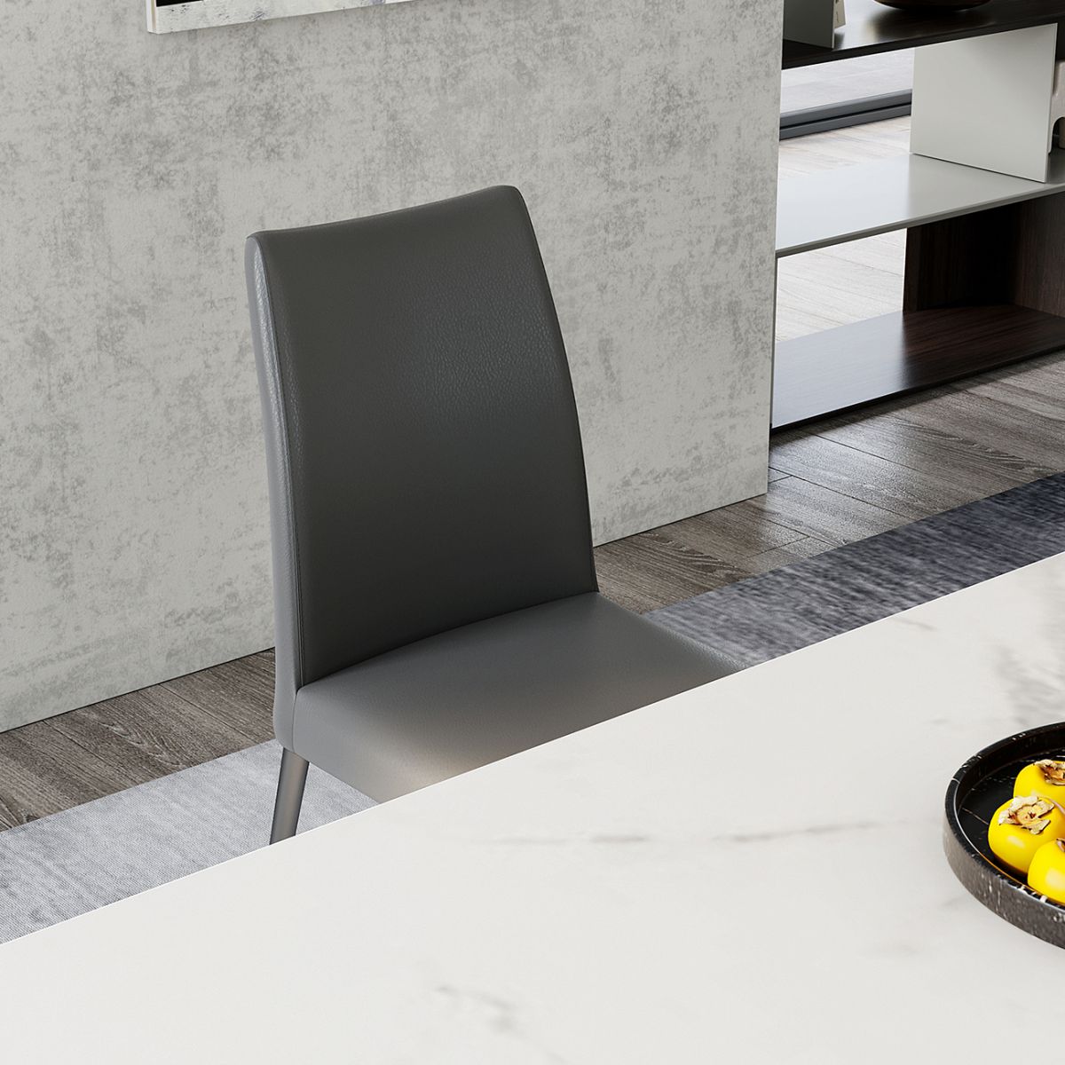 Chaise de salle à manger sans accoudoirs de style moderne, chaises de salle à manger rembourrées en cuir à dossier solide (Ensemble de 2)