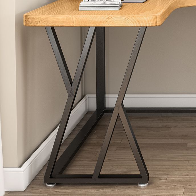 Modern Wooden Office Desk L-Shaped Home Desk with Metal Base