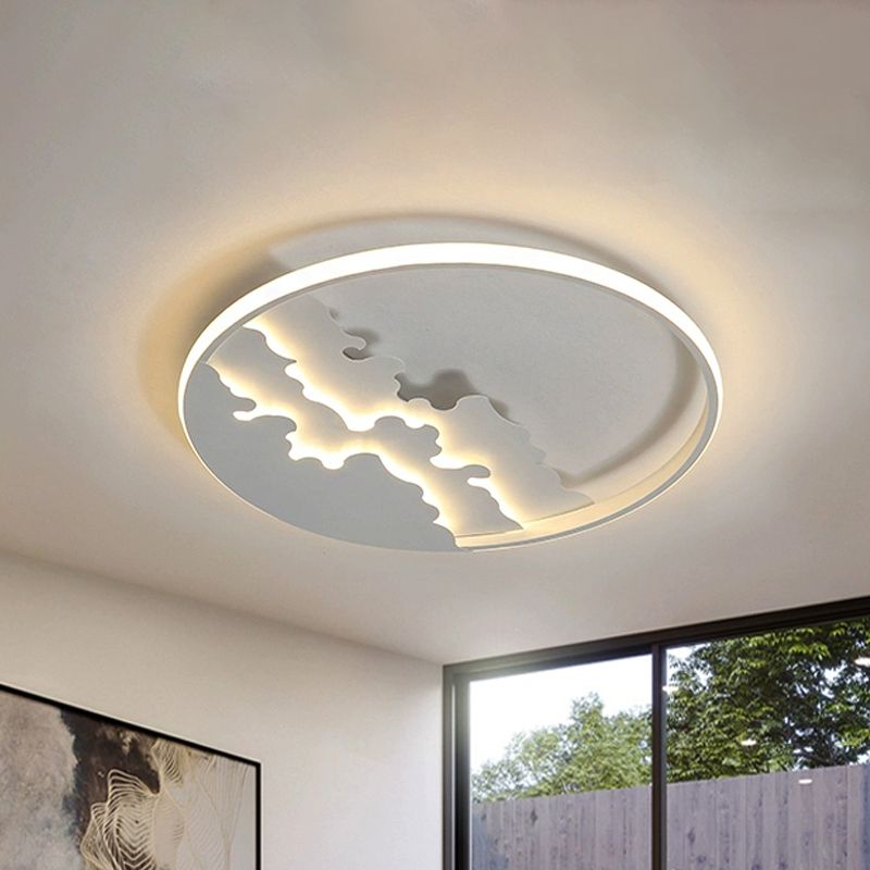16"/19.5"/23.5" Dia LED Bedroom Flush Light with Etch Acrylic Shade White/Black Ceiling Mounted Lamp in Warm/White Light