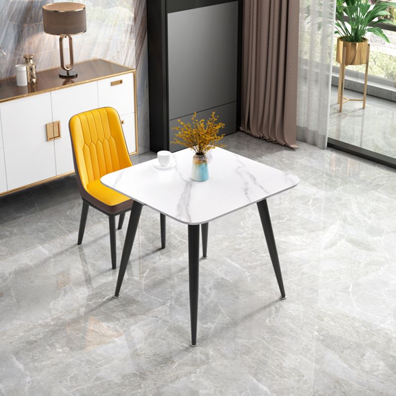 Square Sintered Stone White Dining Table Industrial 4 Legs Table for Dining Room