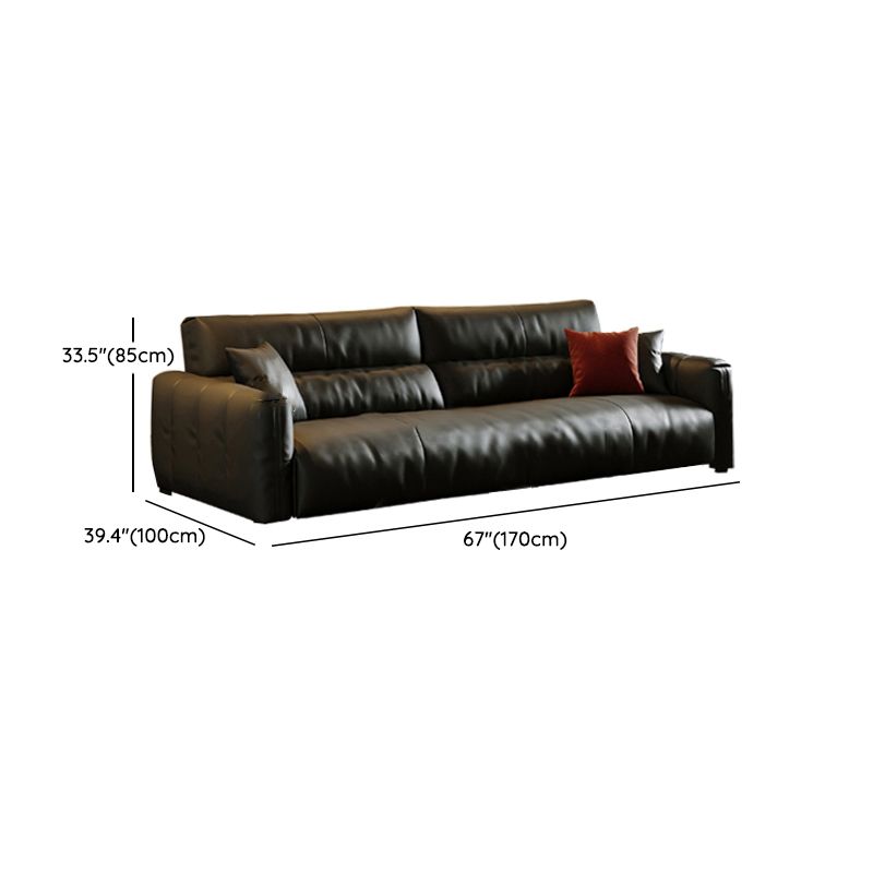 Black Genuine Leather Sofa Mid-Century Modern Square Arm Sofa