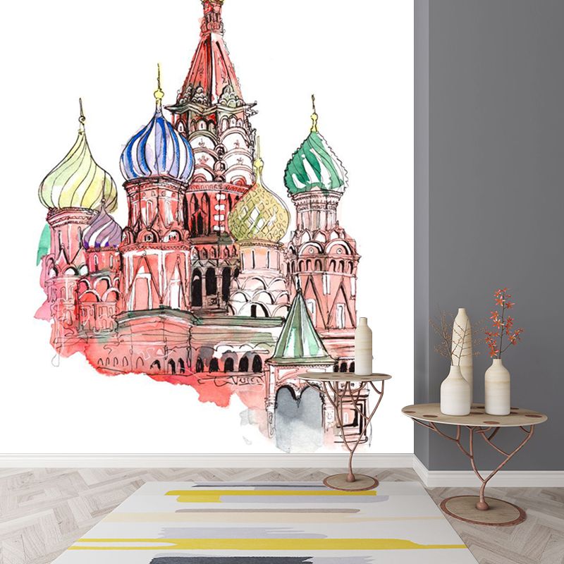 Pastel Watercolor Landmark Wall Mural Architecture Modern Moisture Resistant Wall Decor