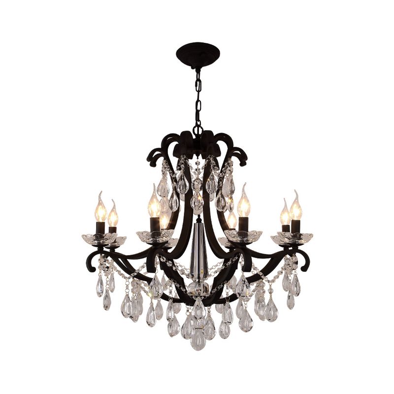 Candelabra Metall Kronleuchter klassisches Wohnzimmer Suspension Anhänger Licht in Schwarz mit Kristallakzent