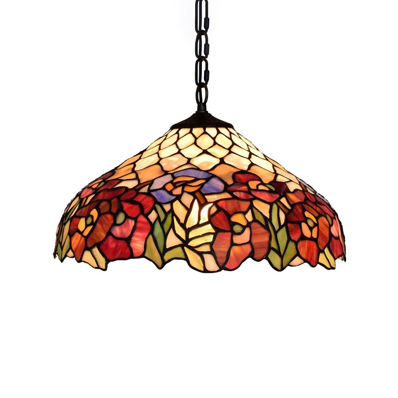 1 bulbo de bengala anchos iluminación colgante de tiffany -estilo negro arte de vidrio manchado de vidrio de techo colgante