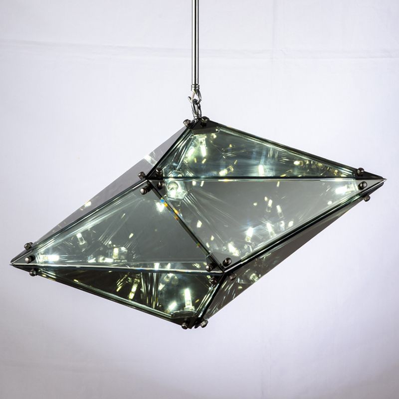 Gemstone Smoky Grey Glass Down Lighting Post-Modern Single-Bulb Black Hanging Ceiling Light