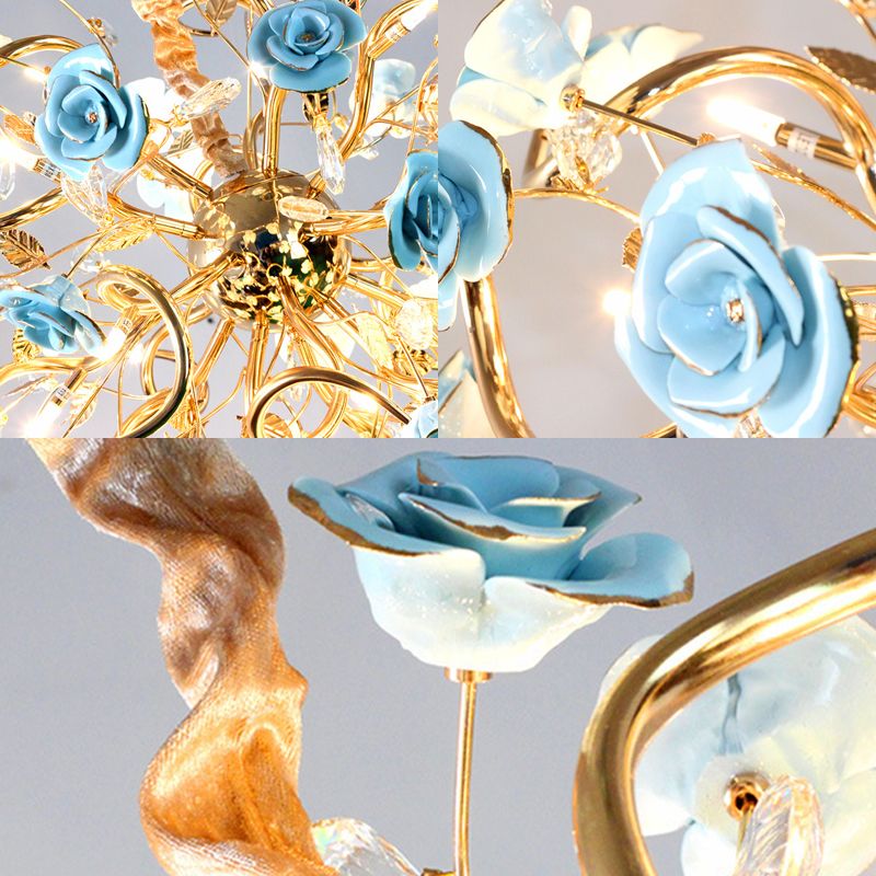 Sputnik Glass Chandelier Light Rustic 18 Lights Dining Room Hanging Lamp Kit in Gold with Flower Design