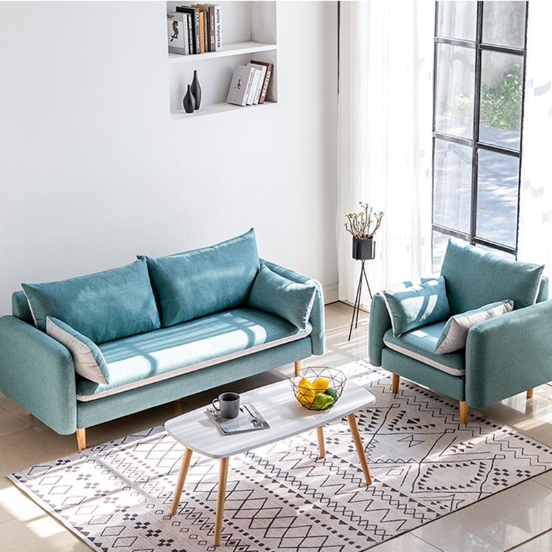 Moderne houten benen stof bank standaard vierkante arm losse achterbank