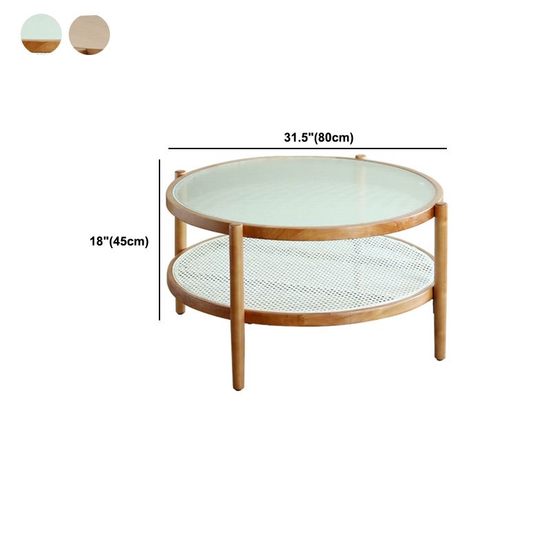 North European Wood/Glass Top Coffee Table Natural Round Cocktail Table