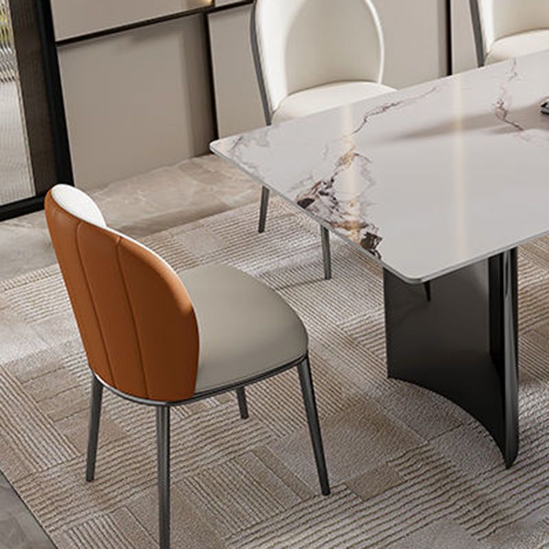 Contemporary Furniture Rectangle Stone Dining Room Table in White
