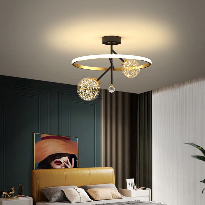 Cirkel plafondgemonteerd armatuur Nordic metalen LED slaapkamer plafondlamp in zwart