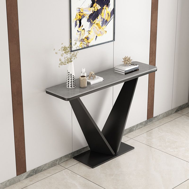 Contemporary Rectangle Console Table with Black Iron Pedestal Base for Hall