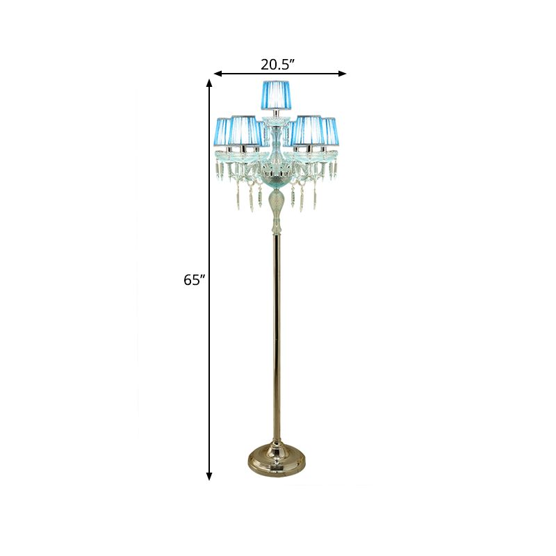 Azul 5/6/7 bombas Ligera de lámpara de lectura de candelabra de cristal tradicional con sombra plisada de barril