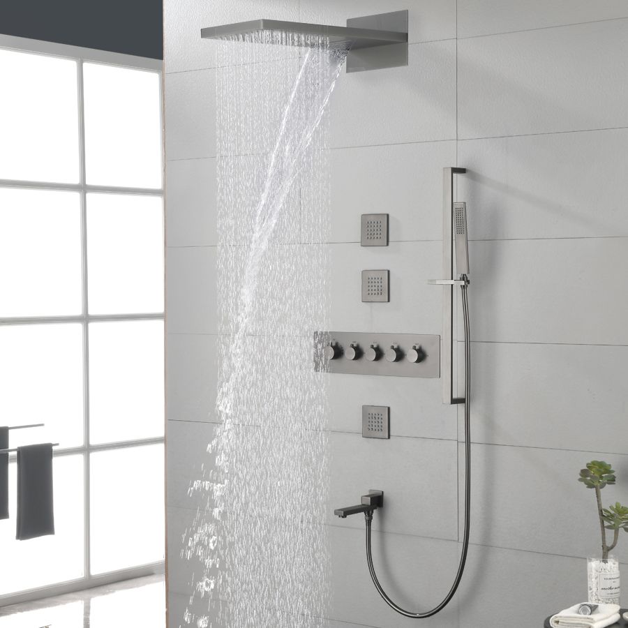 Modern Shower Set Brass Body Jets Adjustable Shower Head Wall Mounted Shower System