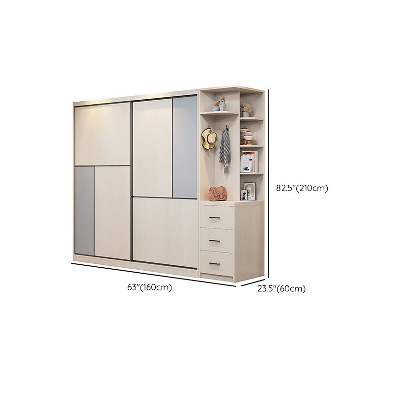 Coastal Style Wardrobe Cabinet Wooden Sliding Door Storage Cabinet