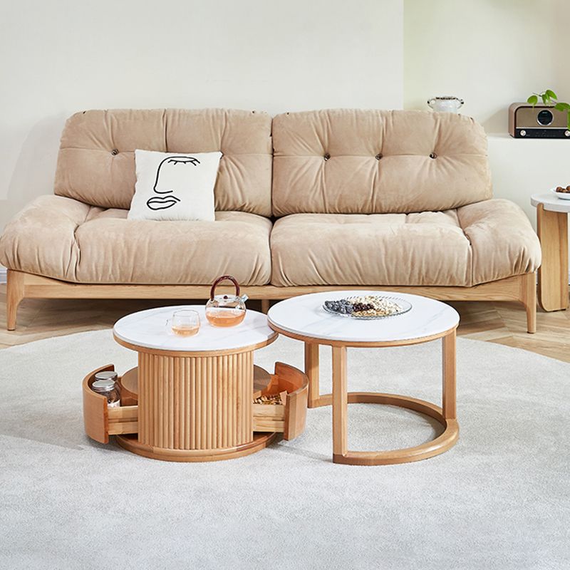 Contemporary Stone Coffee Table Round Coffee Cocktail Table with Storage Drawers