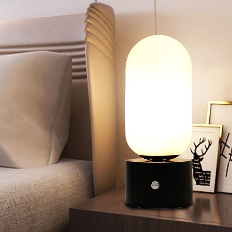 Modern Style Geometry Night Table Lamp White Glass One Light Table Light in Black