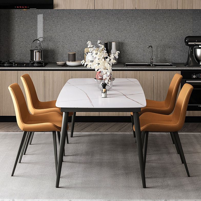 Table à manger en pierre fritrée de style moderne avec table de forme de rectangle blanc et base de 4 jambes