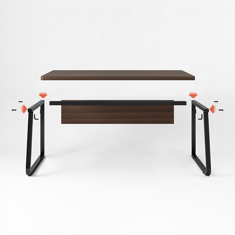 Antique Finish Office Desk Rectangular Computer Desk with Metal Legs