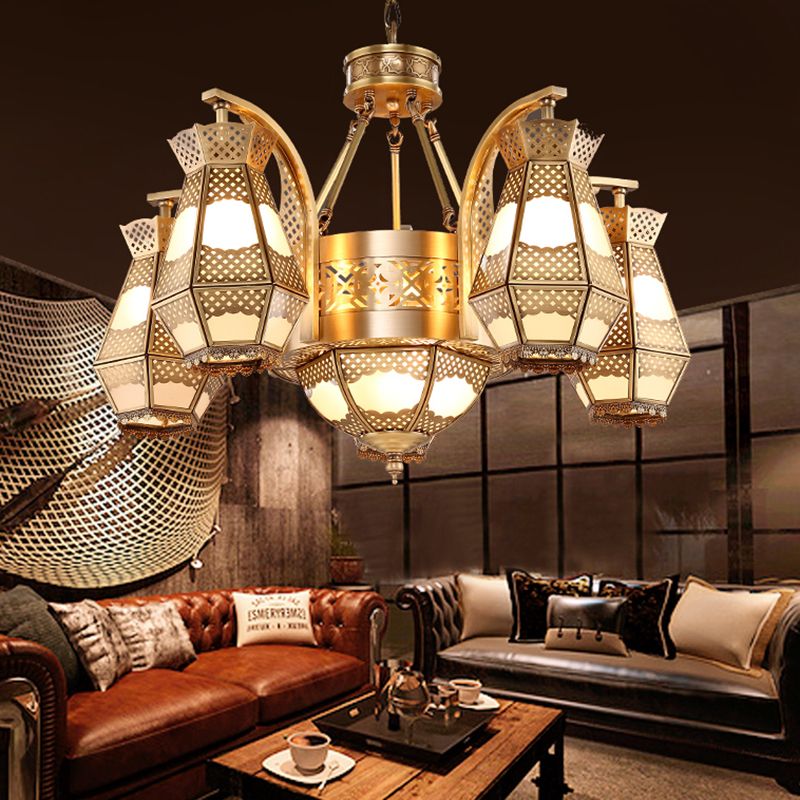 8 teste Diamond Candant lampadario in stile arabo vetro opale appeso con braccio curvo