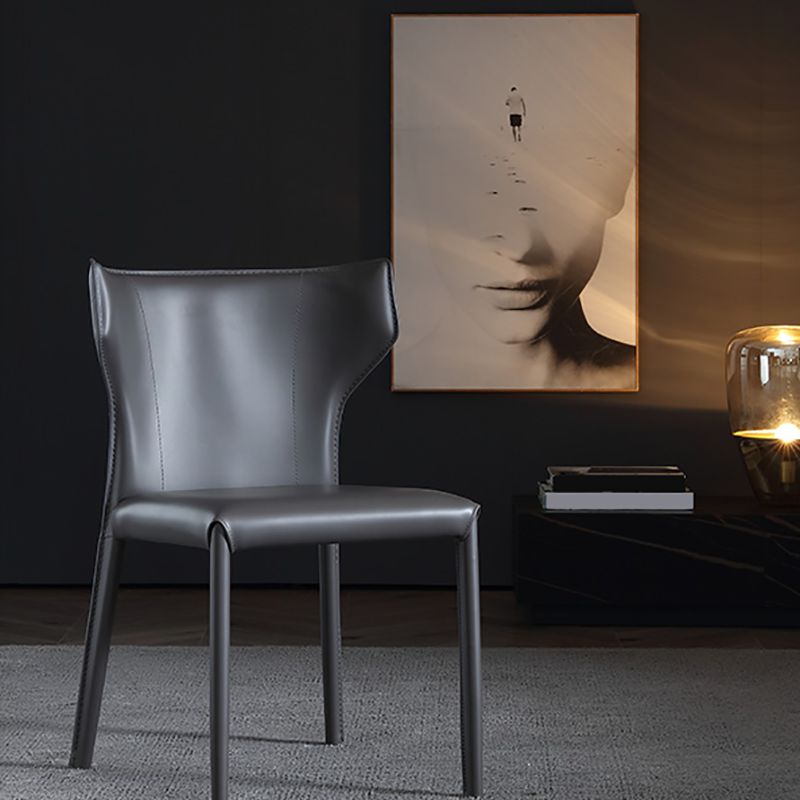 Mid-Century Modern Armless Side Chair Leather Basic Four Leg Side Chair