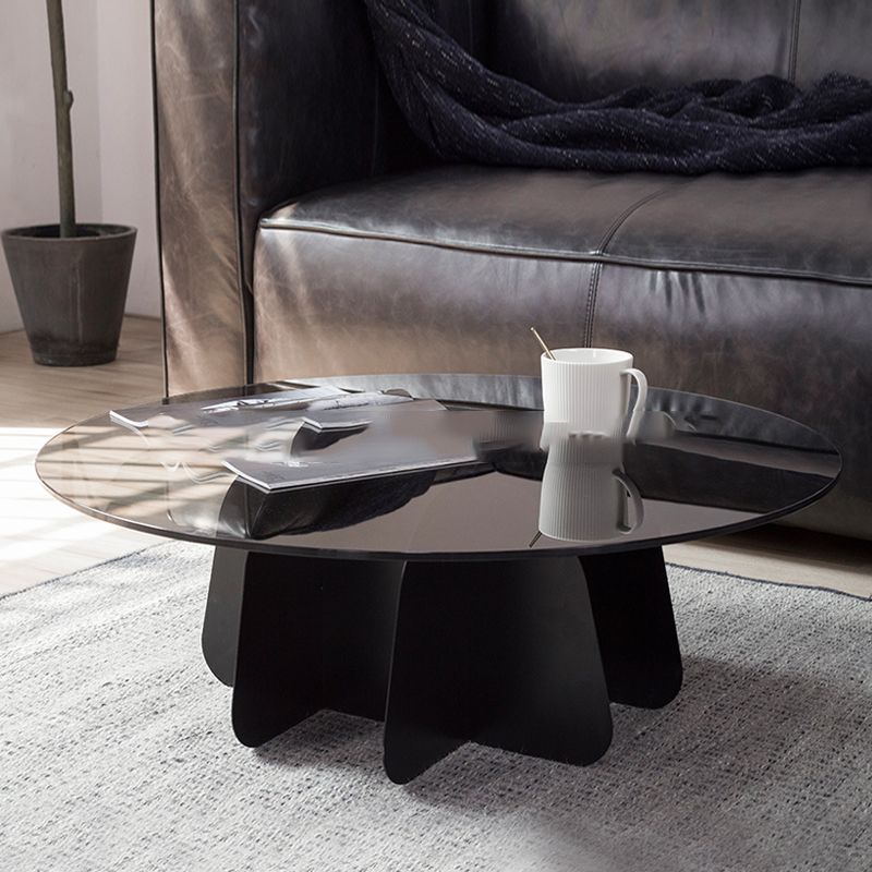 Modern Style White Slate & Grey Glass Top Iron Craft Round Coffee Table