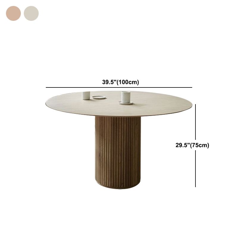 Round Solid Wood Dining Table Modern Brown-natural Furniture with Pedestal Base for Office