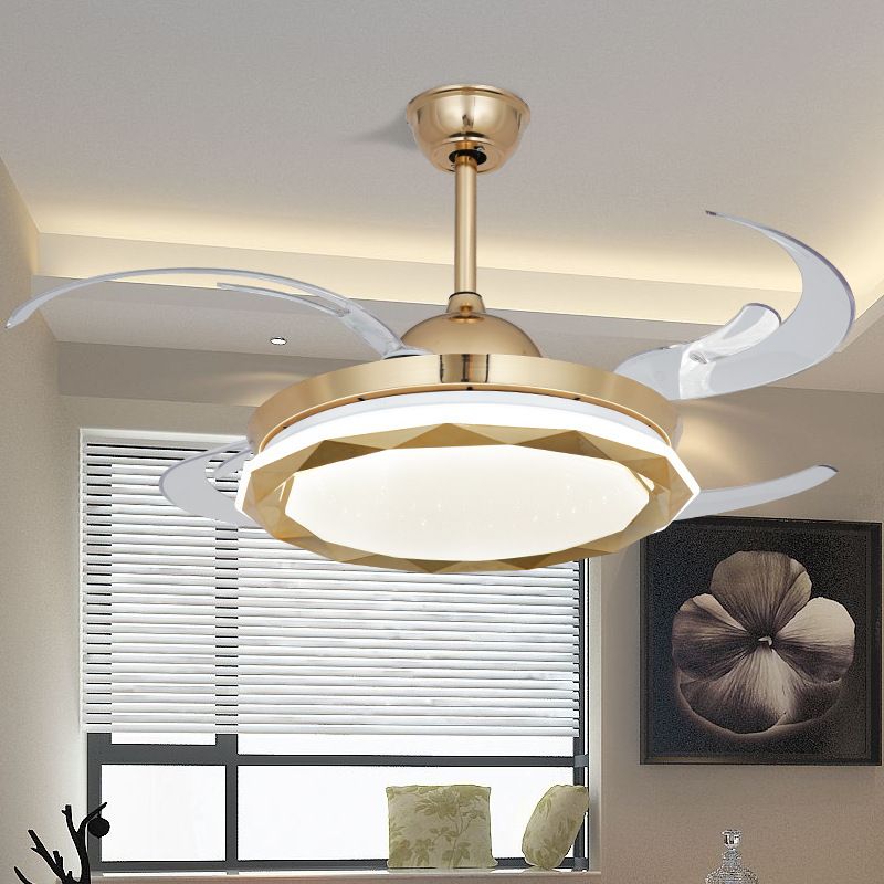 Kreisförmige Schlafzimmer Hanging Lüfterbeleuchtung Einfachheit Acryl LED Gold Semi Flush Mount Light mit 8 klaren Klingen, 42 "Breite