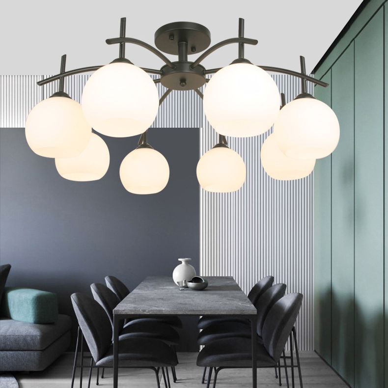 Glass Black Semi Flush Mount Chandelier Global Minimalist Ceiling Mount Chandelier