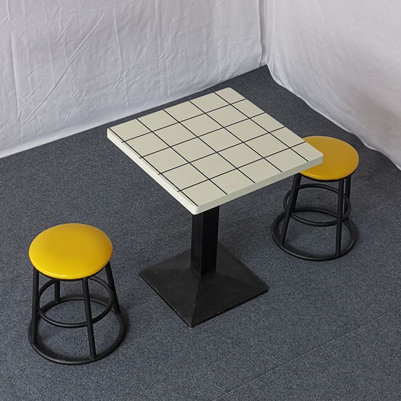 Modern Manufactured Wood Top Black Metal Pedestal Dining Table