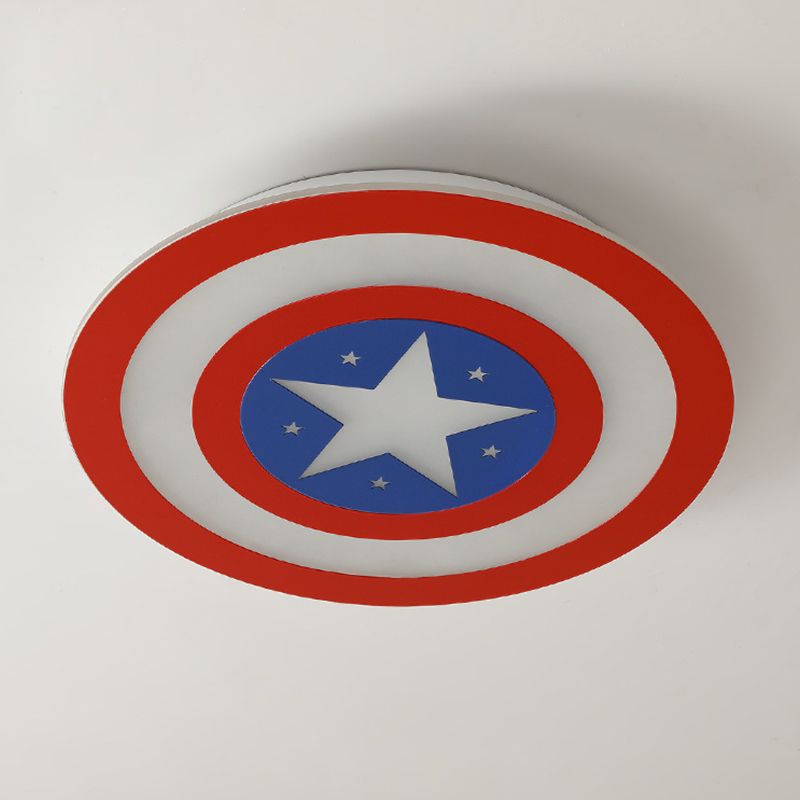 Metal Captain Shield Flush Mount Lamp Kid LED Red and Blue Flush Ceiling Light Fixture