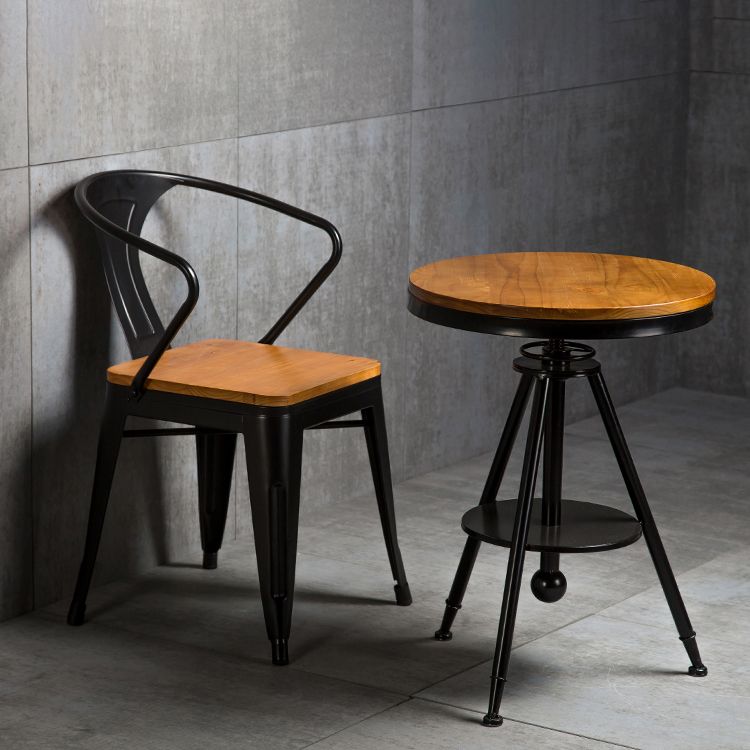 Industrial Dining Arm Chair Slat Back Side Chair with 4 Metal Legs for Home