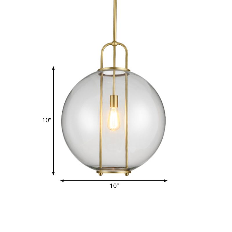 Postmodern Globe Clear Glass Hanging Lamp 1-Light Ceiling Pendant in Brass for Bedside