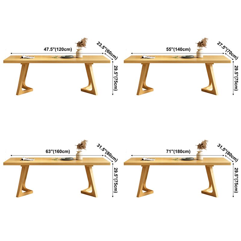 Rectangle Wood Color Dining Table Pine Solid Wood Table Modern with Double Pedestal