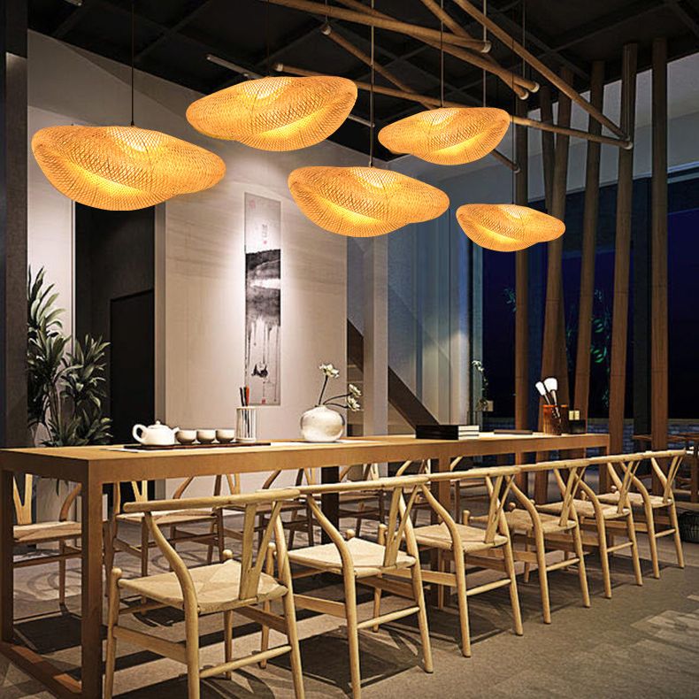 1-Light Pendant Lamp South-East Asia Style Hat Shape Bamboo Chandelier Kitchen Lamps