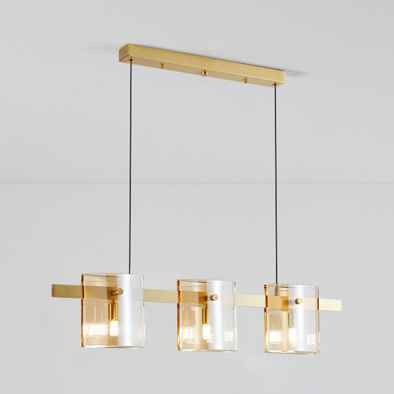 Estilo contemporáneo Drum Shape Lights Iluminación de la isla de vidrio para el comedor