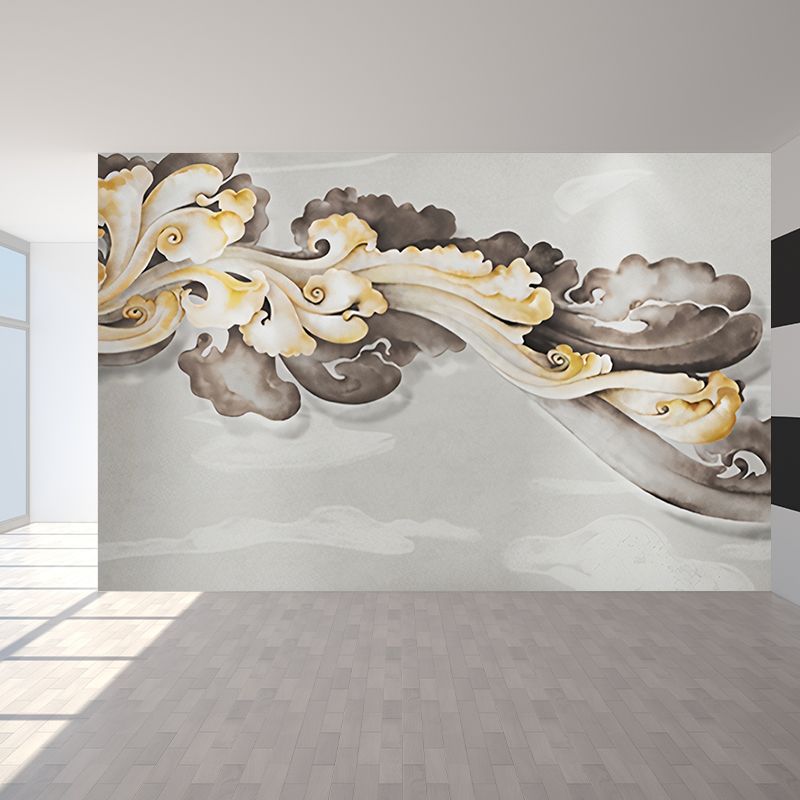 Giant Wall Mural Traditional Classic Cloud Wall Covering in Yellow and Grey