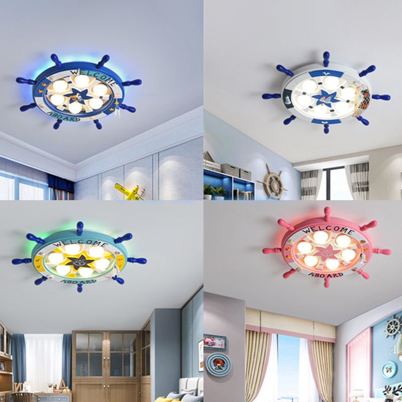 Cartoon Rudder Shaped LED Ceiling Flush Light Metal Kids Room Flush-Mount Light Fixture