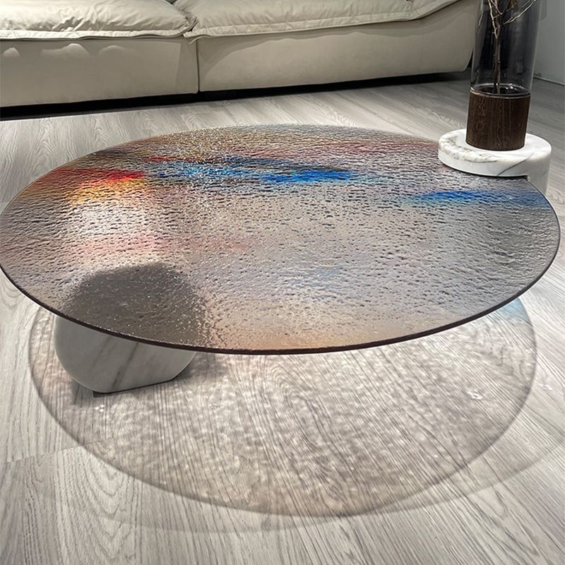Round No Distressing Coffee Table Glass Tropical Single Coffee Table with 2 Legs