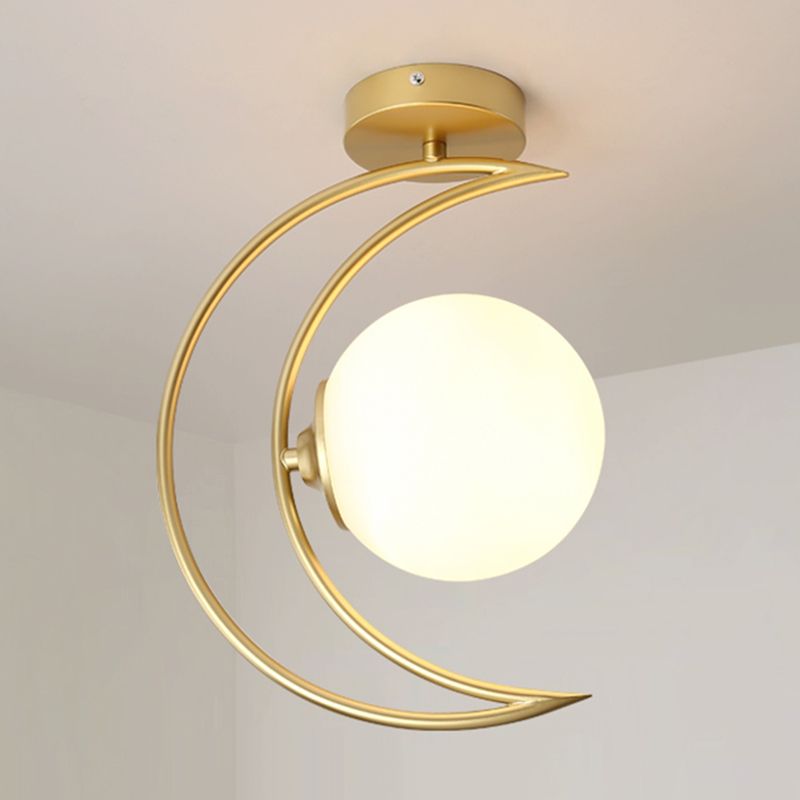Moon Shape Aisle Ceiling Light Fixture Glass Nordic Semi Flush Light Fixture