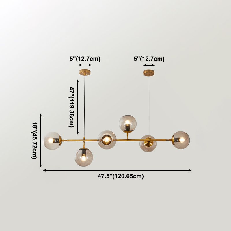 Salle à manger Island Light Nordic Style Gold Island Éclairage avec une teinte en verre sphérique