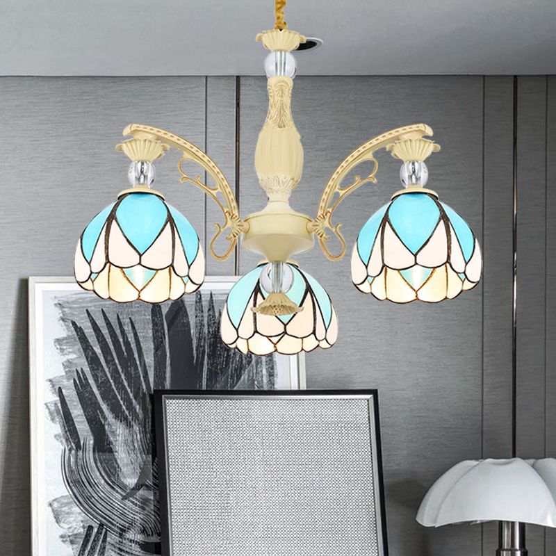 Lámpara de lámpara de domo Tiffany Style 3/6/9 Luces de iluminación azul cielo de iluminación para dormitorio