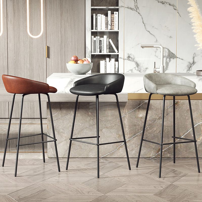 Glam Counter Bar Stool Armless Leather Bar Stool with Footrest Steel Base