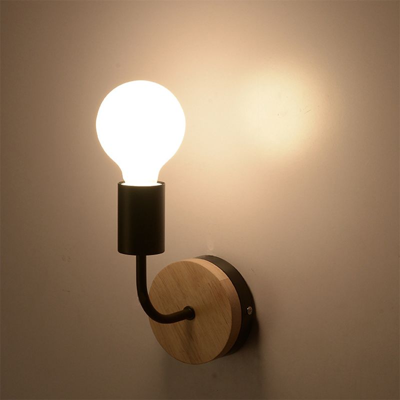 No-Bulb Sconce Light Fixture Contemporary Style Wood Bedroom Wall Mount Light Fixture