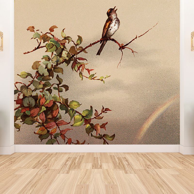 Stain-Proof Branch and Bird Mural Modern Non-Woven Wall Art, Custom Size Available