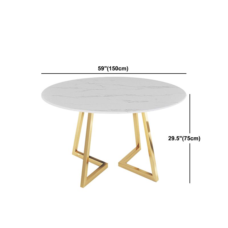 Modern White Stone Dining Table Metal Double Pedestal Table for Kitchen
