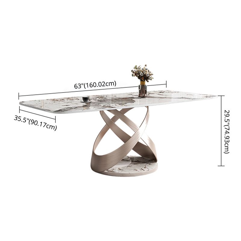 Minimalist Gray White Standard Dining Set Sintered Stone Rectangle Dining Set with Pedestal Base