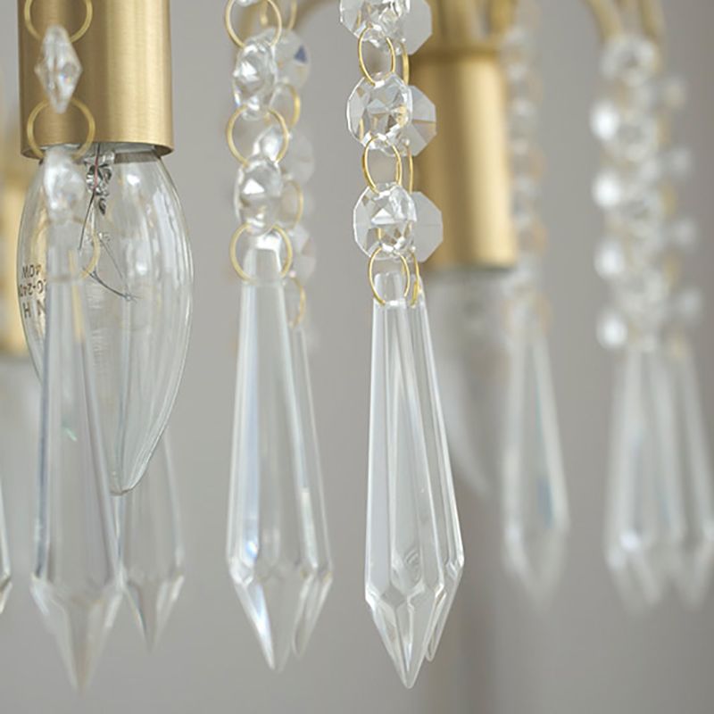 Country Style Branch Pendant Lamp Crystal Beading Chandelier in Brass for Cafe